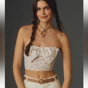 Anthropologie Floral Crop Top - Cream and Pink